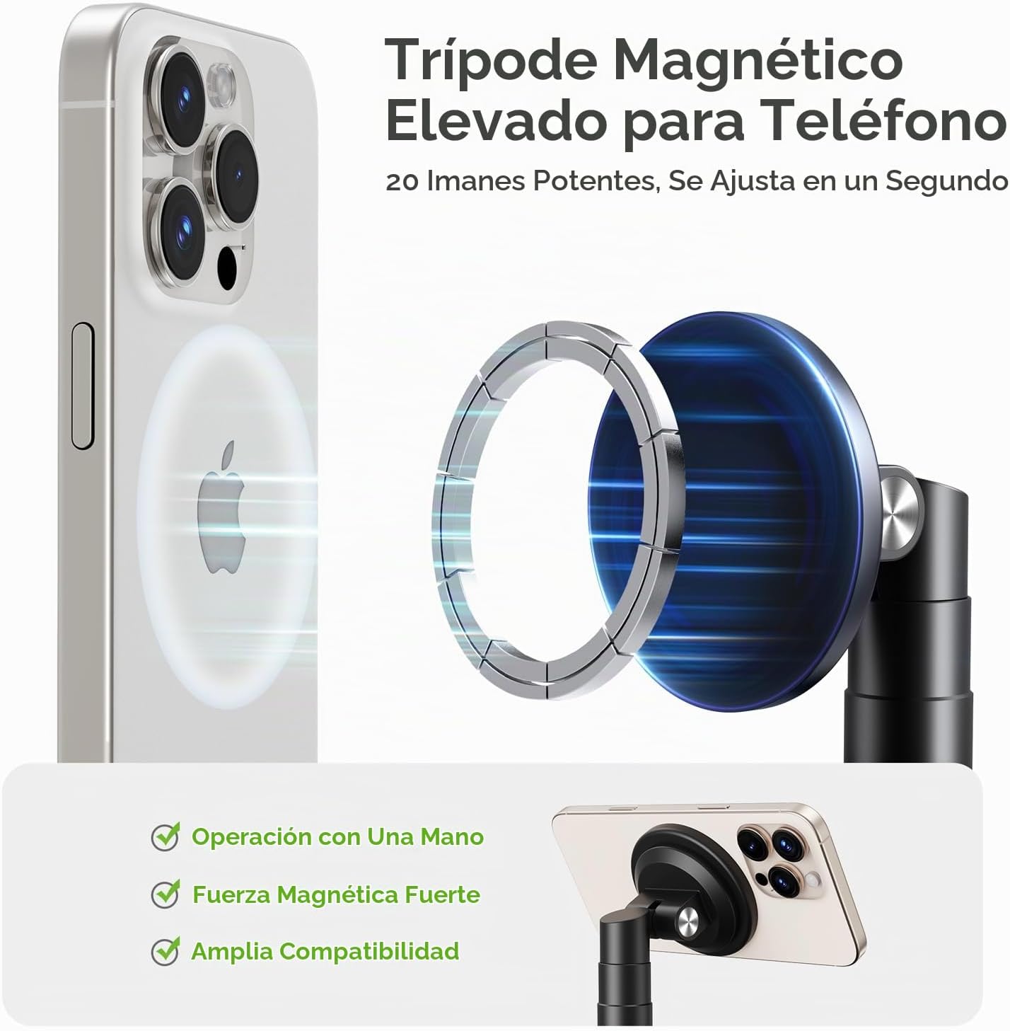 elitehood Trípode magnético para iPhone con brazo extensible de 25...