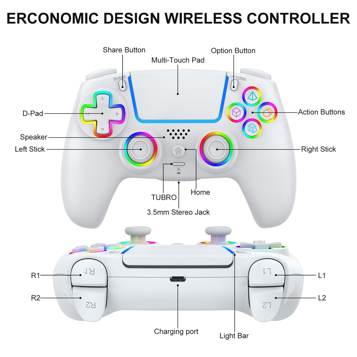 Controlador PS5 inalámbrico, Compatible con PS5 Pro\/Slim\/PC, Dobl...