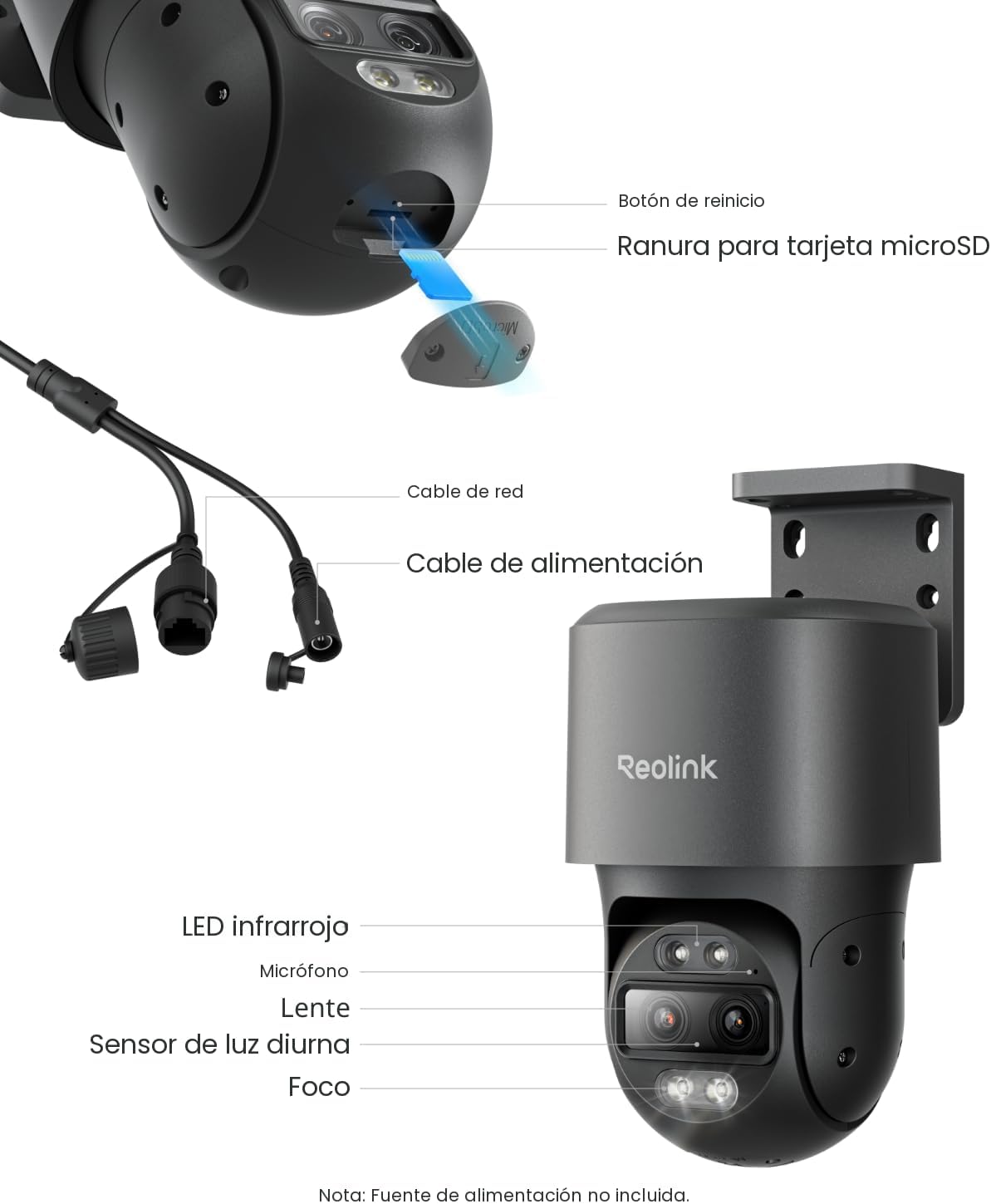 REOLINK TrackMix PoE Cámara de seguridad PTZ de doble lente gris 6X...