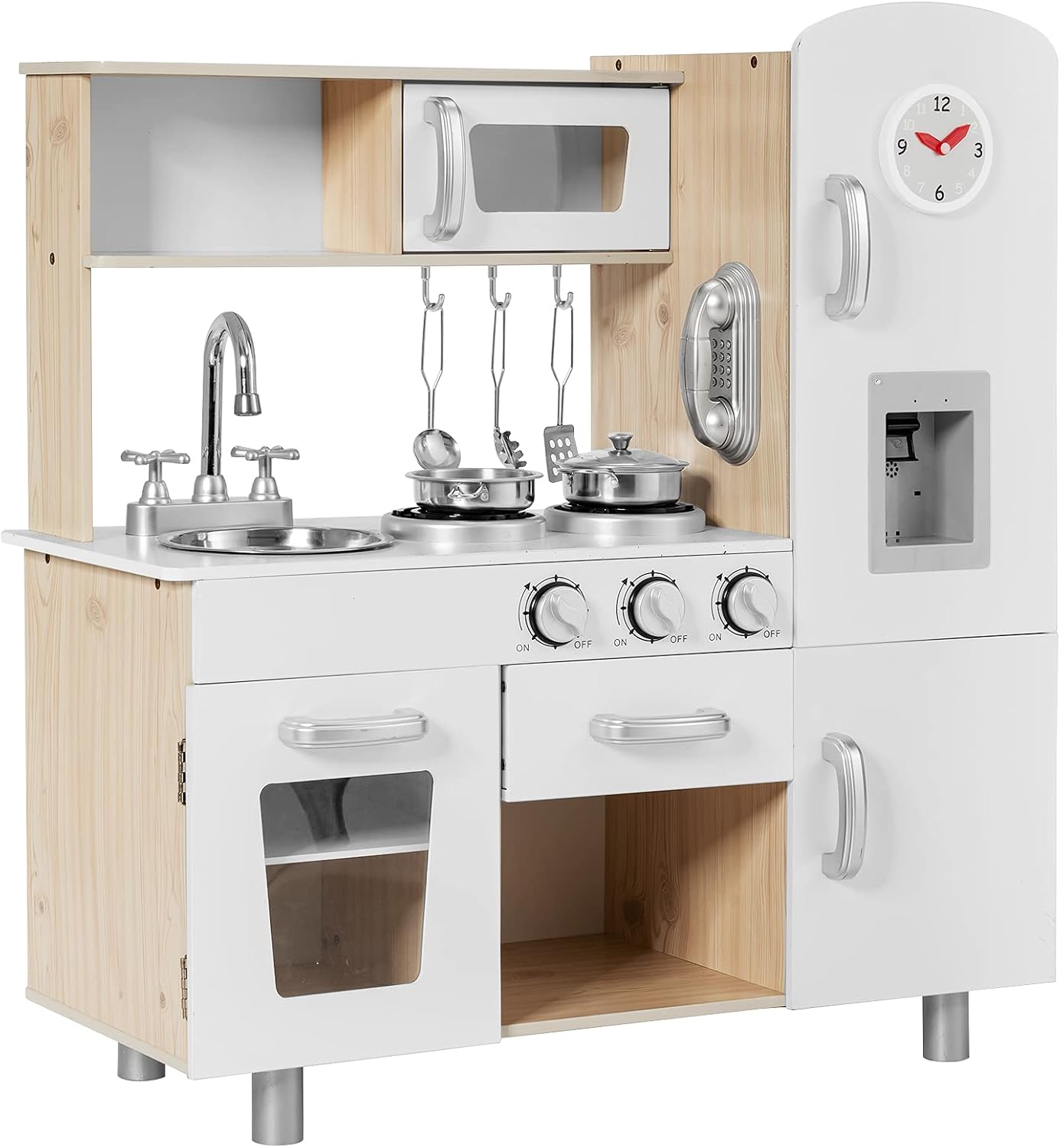 HONEY JOY Juego de cocina para niños, cocina de juego de madera fin...