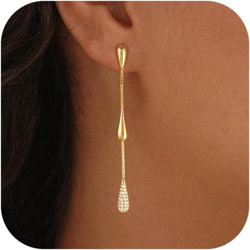 Aretes colgantes para mujer, chapados en oro de 14K con circonita c...