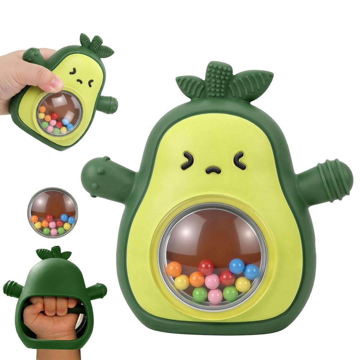 Sonajero del bebé Juguetes de dentición de silicona Aguacate Mitten...