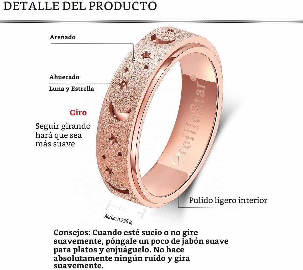 Anillo de ansiedad para mujeres, anillo giratorio, anillo fidget, a...