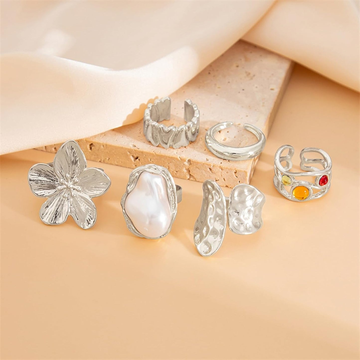 IQIC Anillos gruesos de oro para mujer, juego de anillos de plata a...