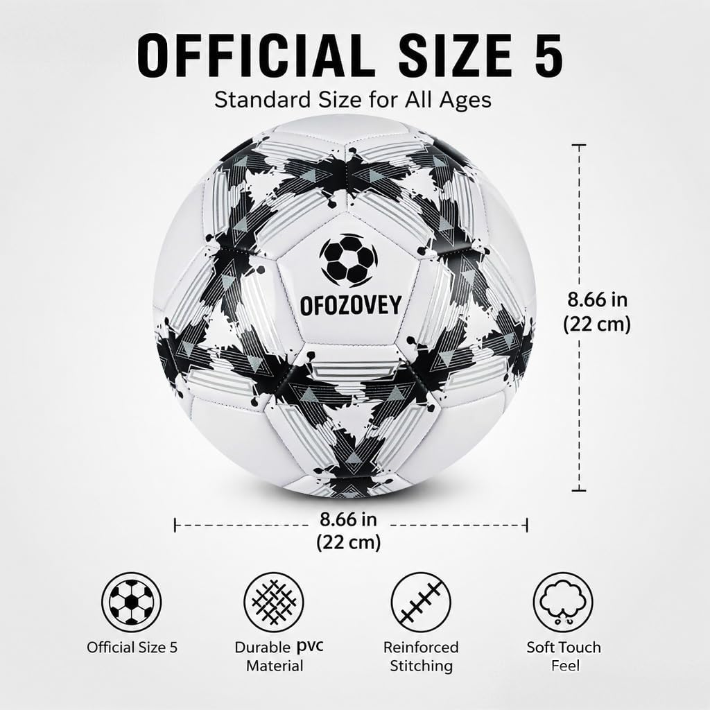 OFOZOVEY Balón de fútbol tamaño 3, 4, 5, paquete de dos, fútbol clá...