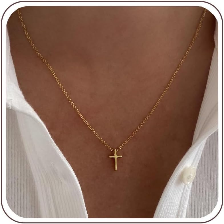 zvcofun Collar de cruz para mujer, delicado colgante de cruz chapad...
