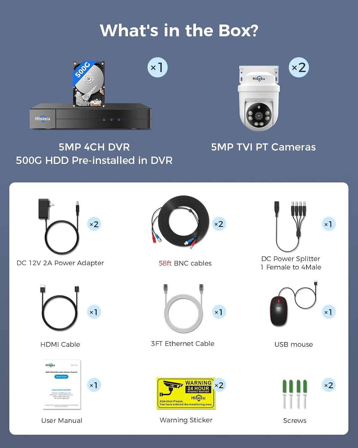 Hiseeu 360 ° View PTZ Sistema de cámara de seguridad con cable, 4ch...