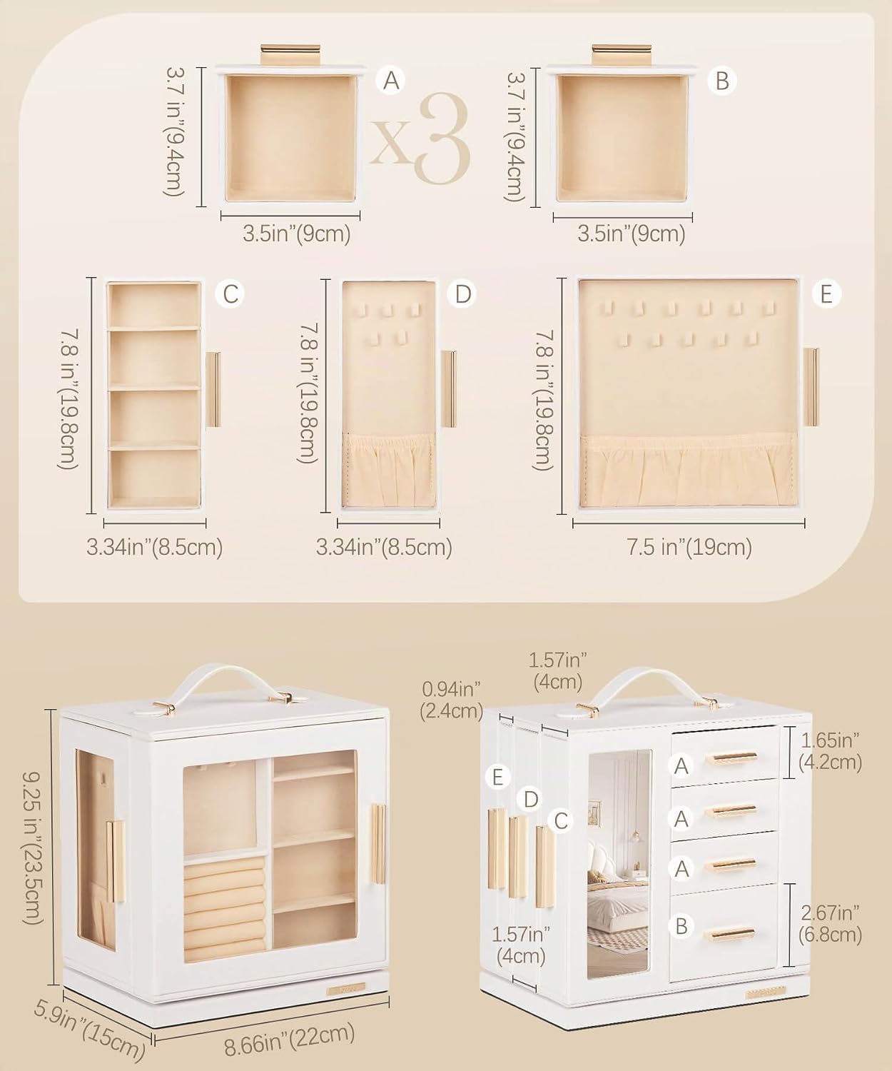 Homde - Joyero giratorio para mujer: organizador de 7 cajones con v...