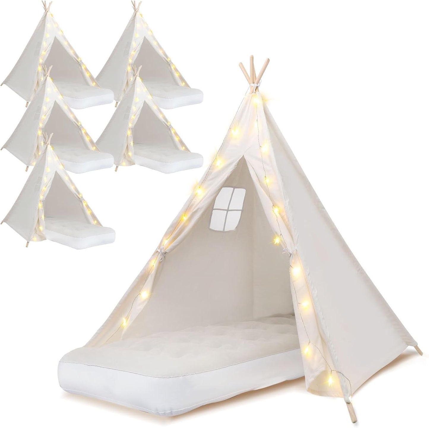 Paquete de 6 carpas tipi para niños [reforzadas] con luces LED y co...
