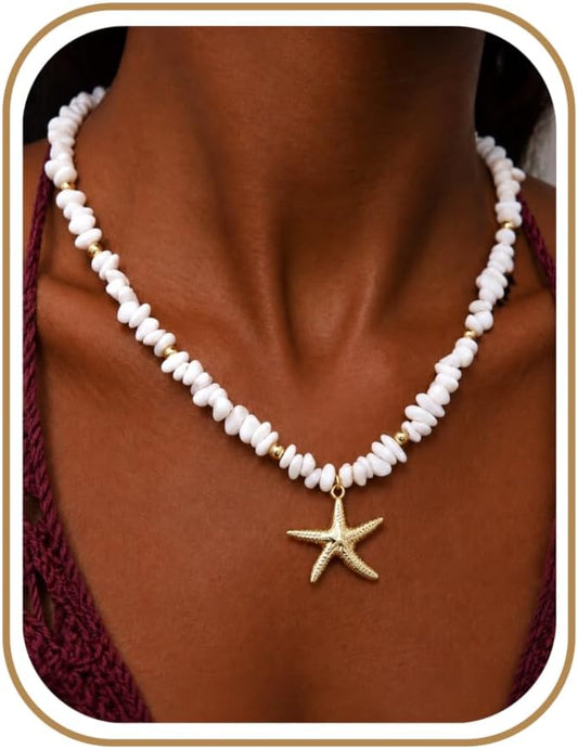 LOYALLOOK Collar de estrella de mar de concha para mujer, chapado e...