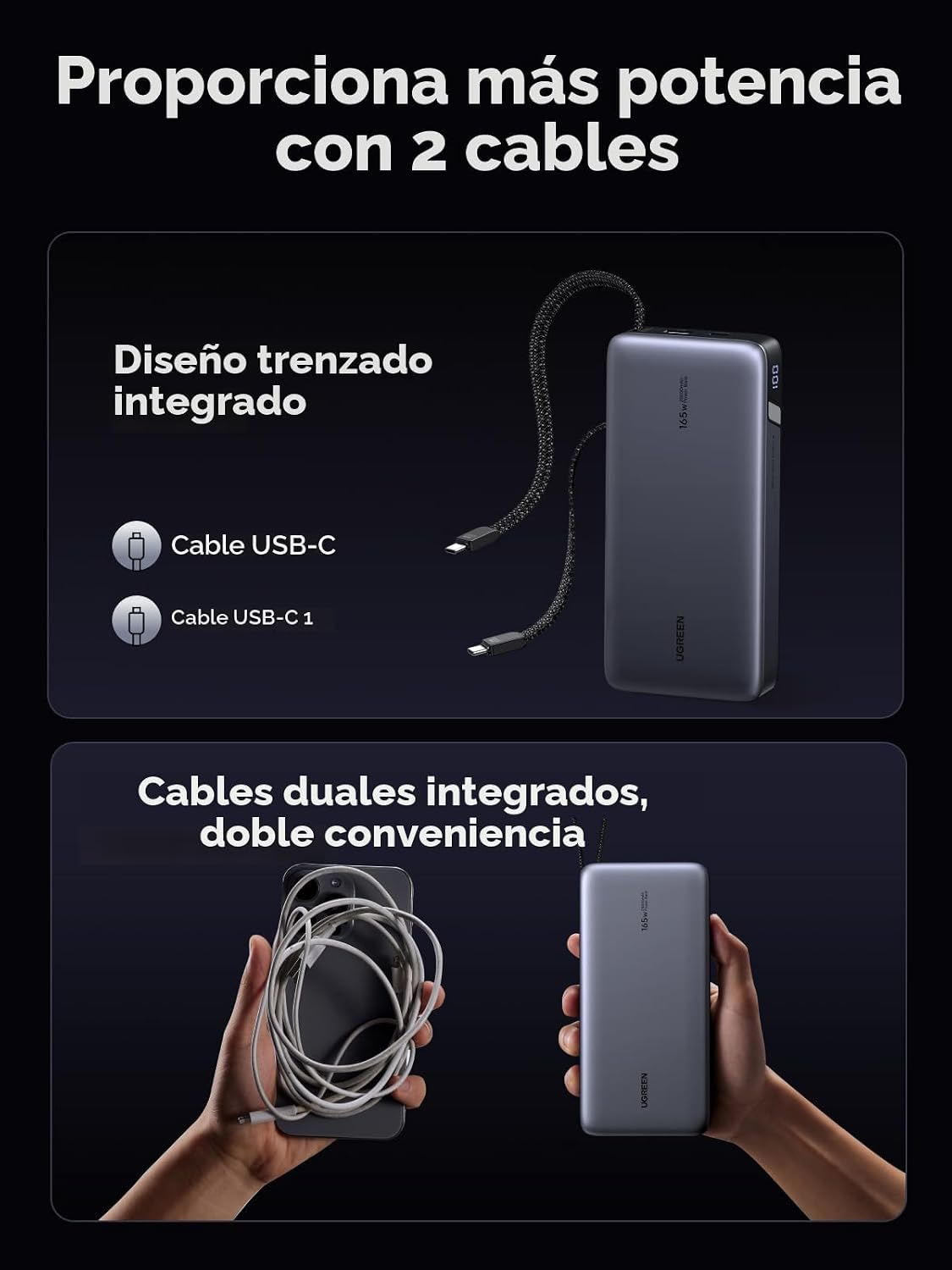 UGREEN Nexode 25000mAh 165W - Banco de energía USB-C incorporado pa...