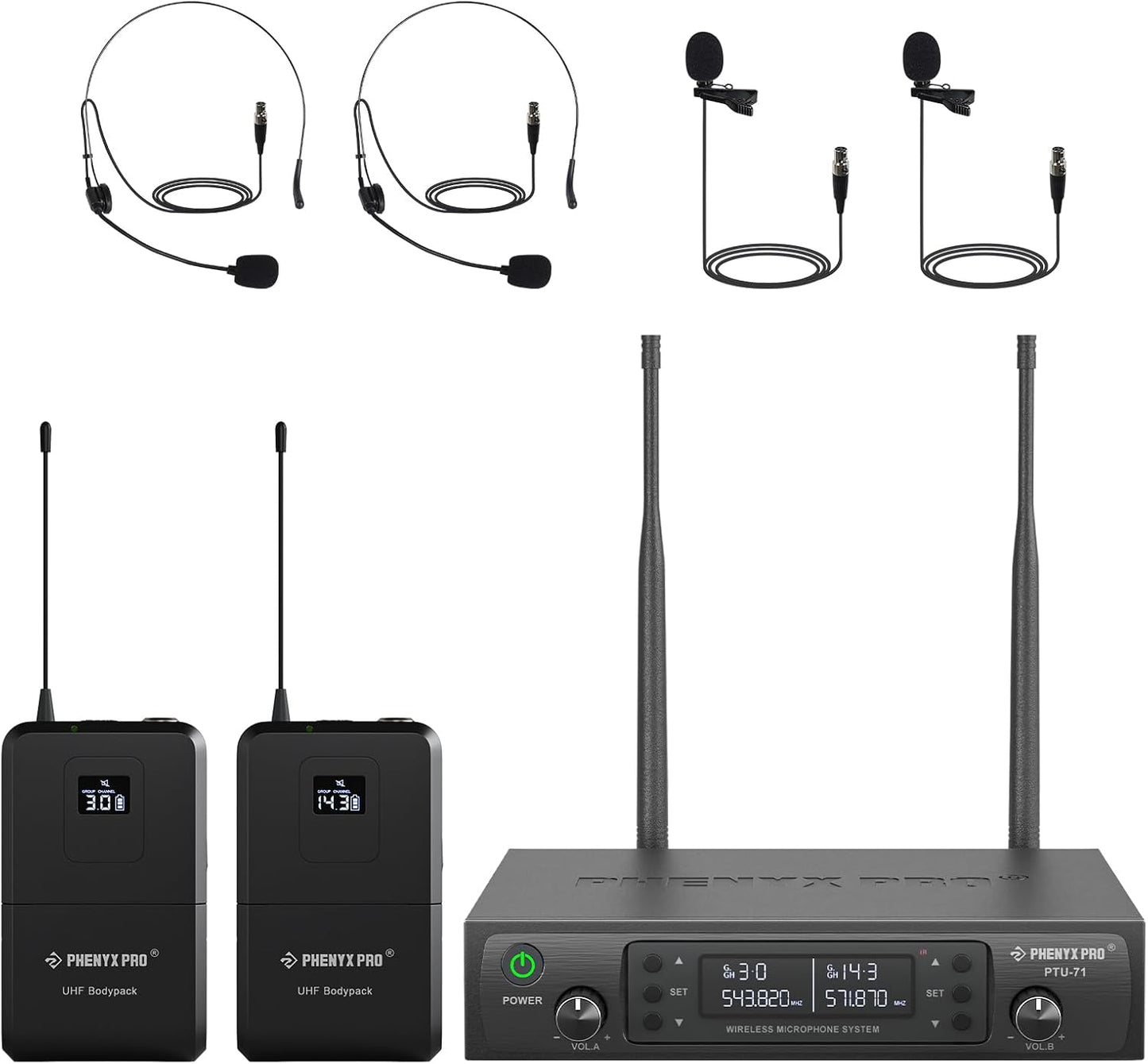 Phenyx Pro Auriculares de escaneo automático UHF\/micrófonos inalám...
