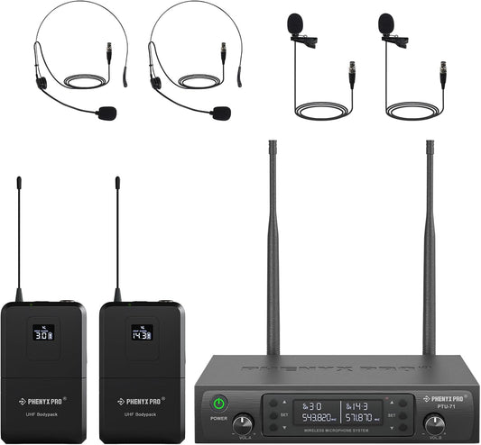Phenyx Pro Auriculares de escaneo automático UHF\/micrófonos inalám...