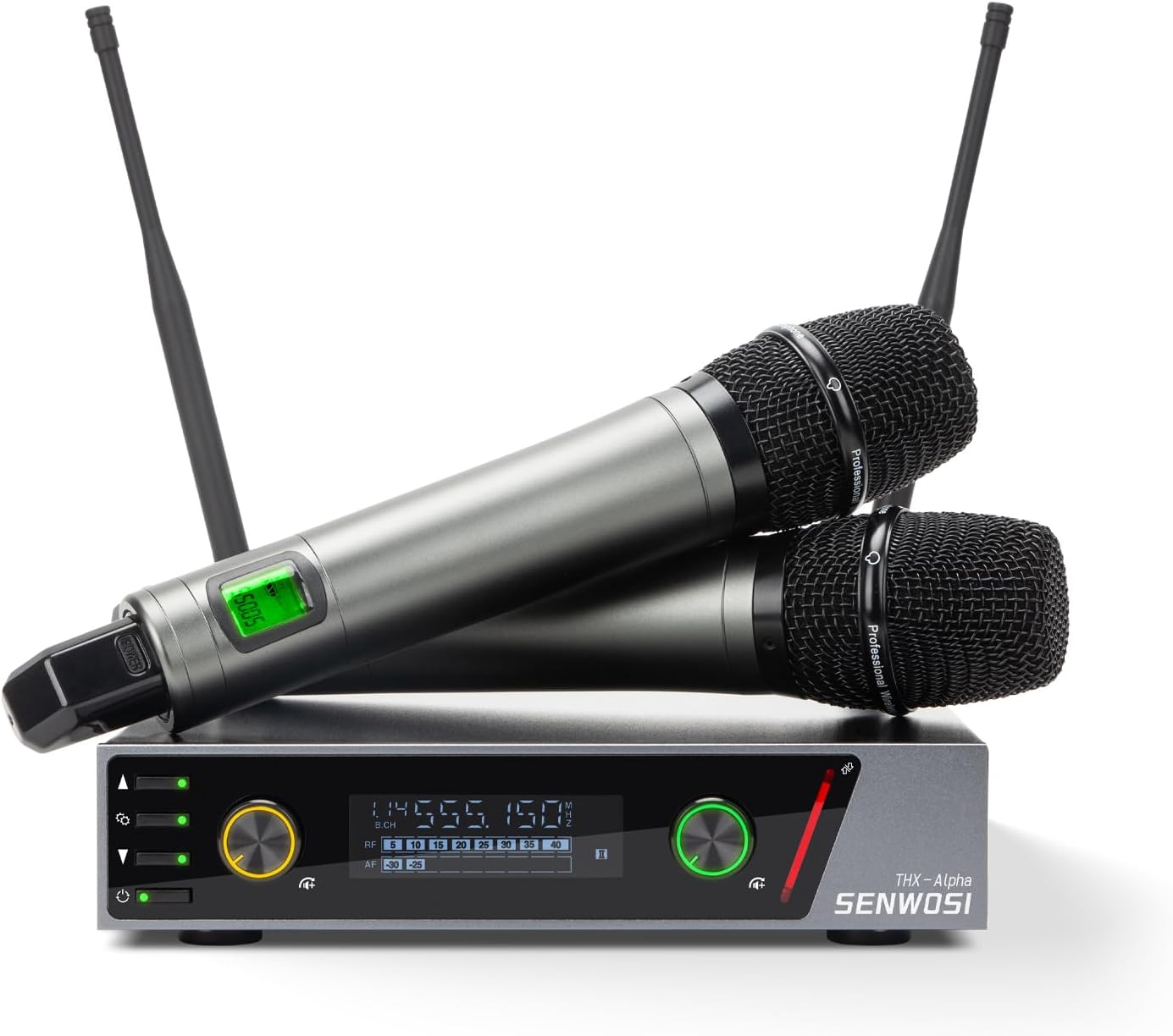 SENWOSI Sistema de micrófono inalámbrico UHF de doble canal con esc...