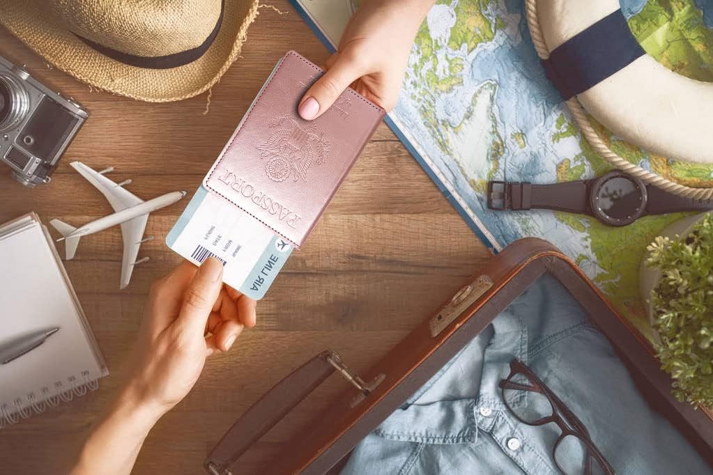 Funda para Pasaporte Tipo Cartera con Bloqueo RFID de Cuero Ranura...