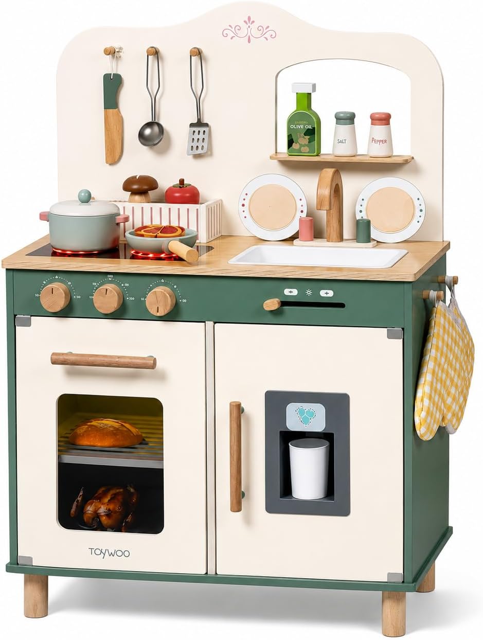 Juego de cocina de madera para niños con comida de juego, juego de...