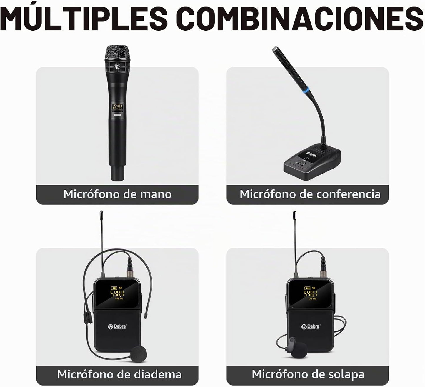 D Debra Audio Pro DU4004 UHF Sistema de micrófono inalámbrico de 4...