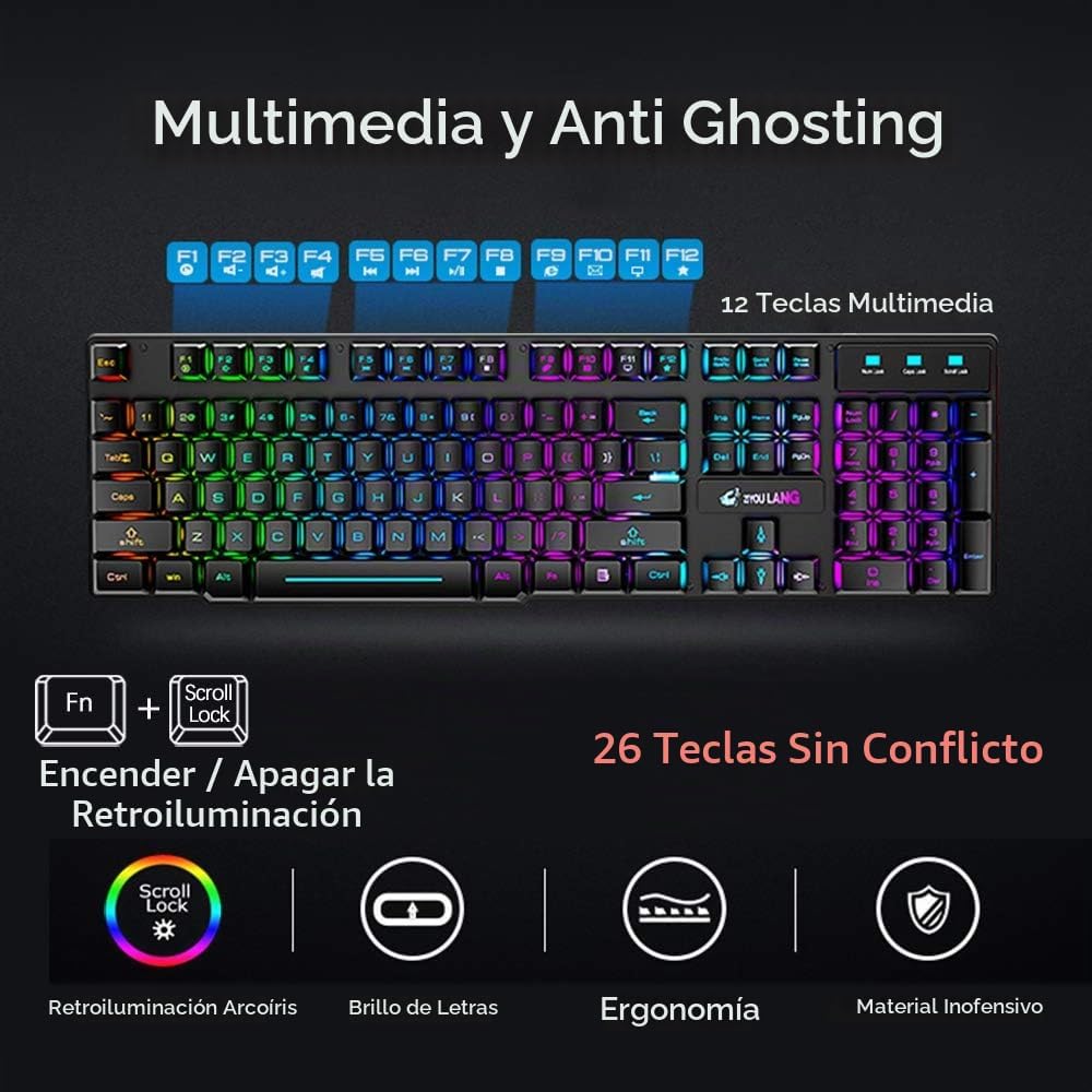 Combo de teclado y mouse inalámbricos para juegos con alfombrilla d...