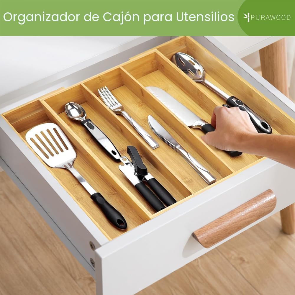 Organizador de cajón de cocina Purawood, paquete de 2 - Organizador...