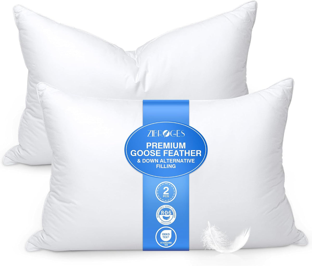 zibroges Juego de 2 almohadas de plumas tamaño King, almohada de pl...