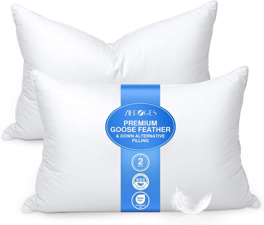 zibroges Juego de 2 almohadas de plumas tamaño King, almohada de pl...