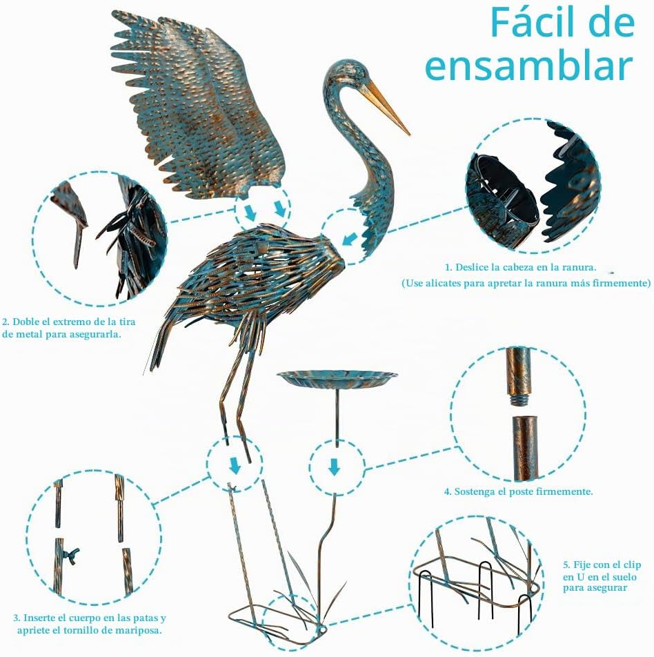 giole Estatuas de garza para exteriores con bandeja de hojas, estat...