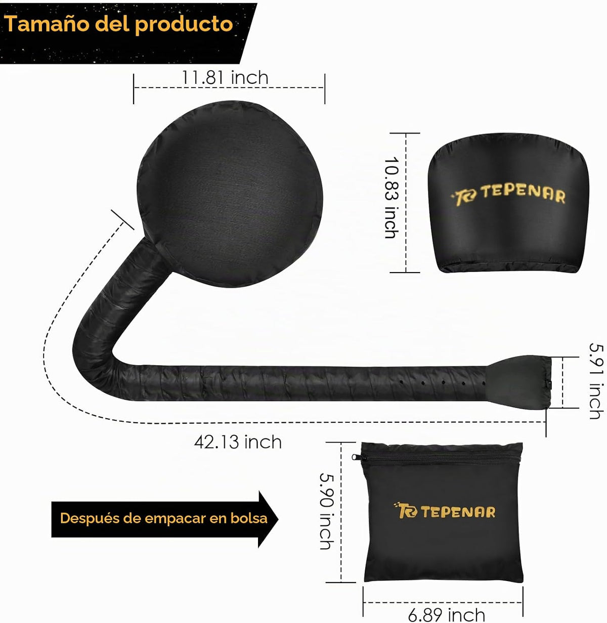 TEPENAR Accesorio para secador de pelo, grande, negro, mejorado, su...