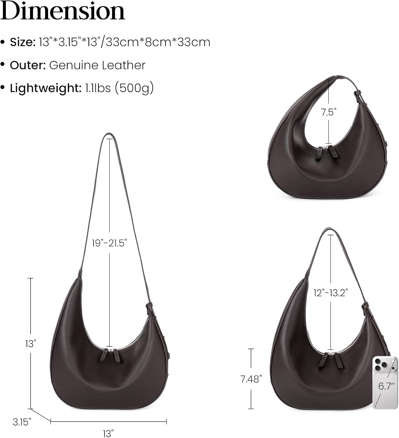 befen Bolsos estilo hobo de cuero genuino para mujer, bolsos cruzad...