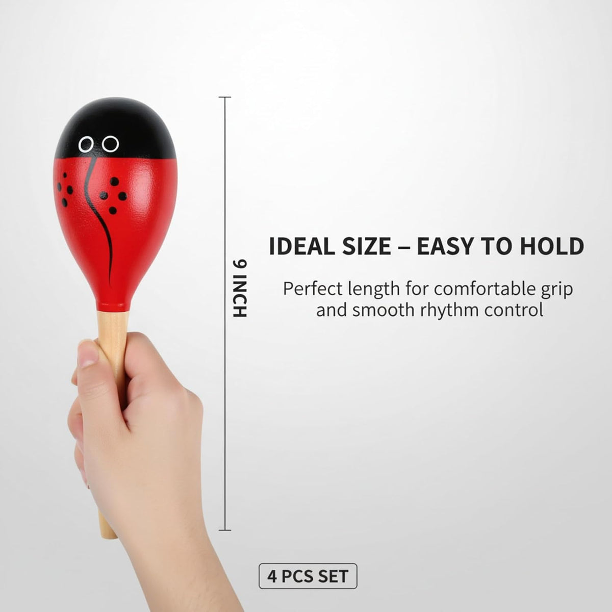 4 piezas Maracas, instrumento Maraca de madera de 9 pulgadas, rojo