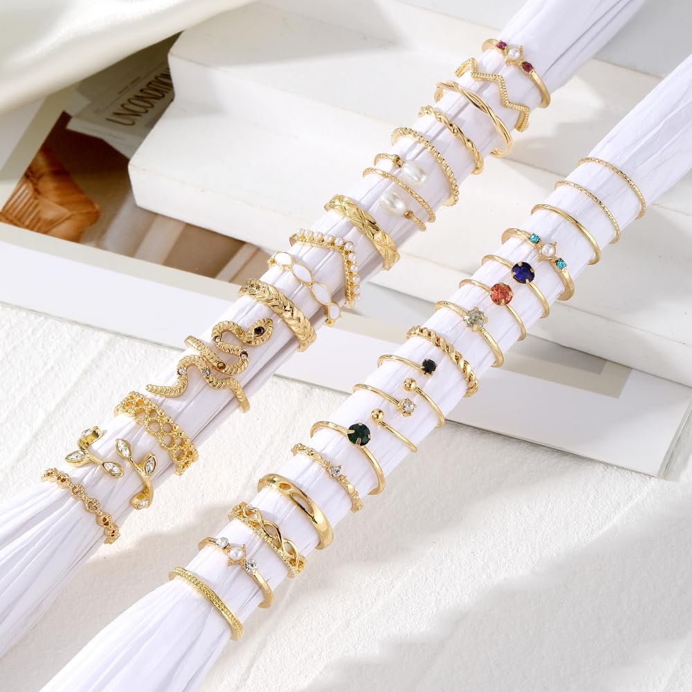 KISS WIFE Anillos apilables de oro para mujer, delicado juego de an...