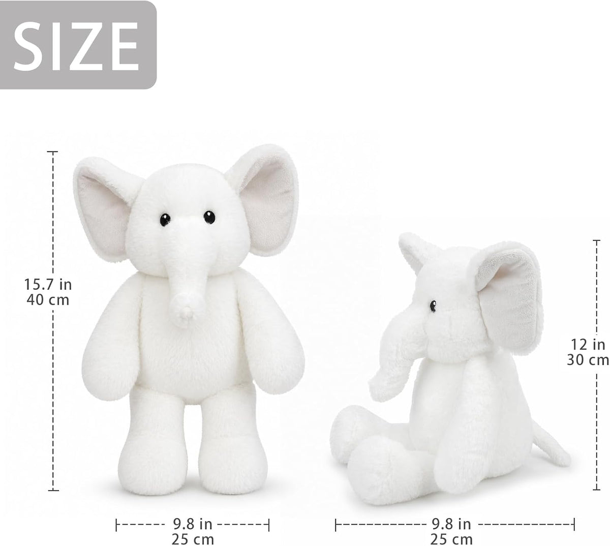 WEIGEDU Juguete de peluche de elefante blanco, 15,7 pulgadas | Orej...