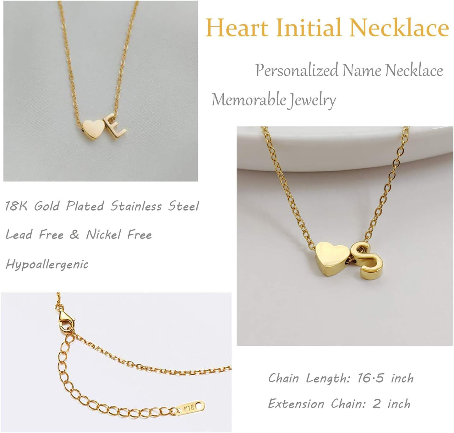 Glimmerst - Collar de Corazón con Inicial, Acero Inoxidable Chapado...