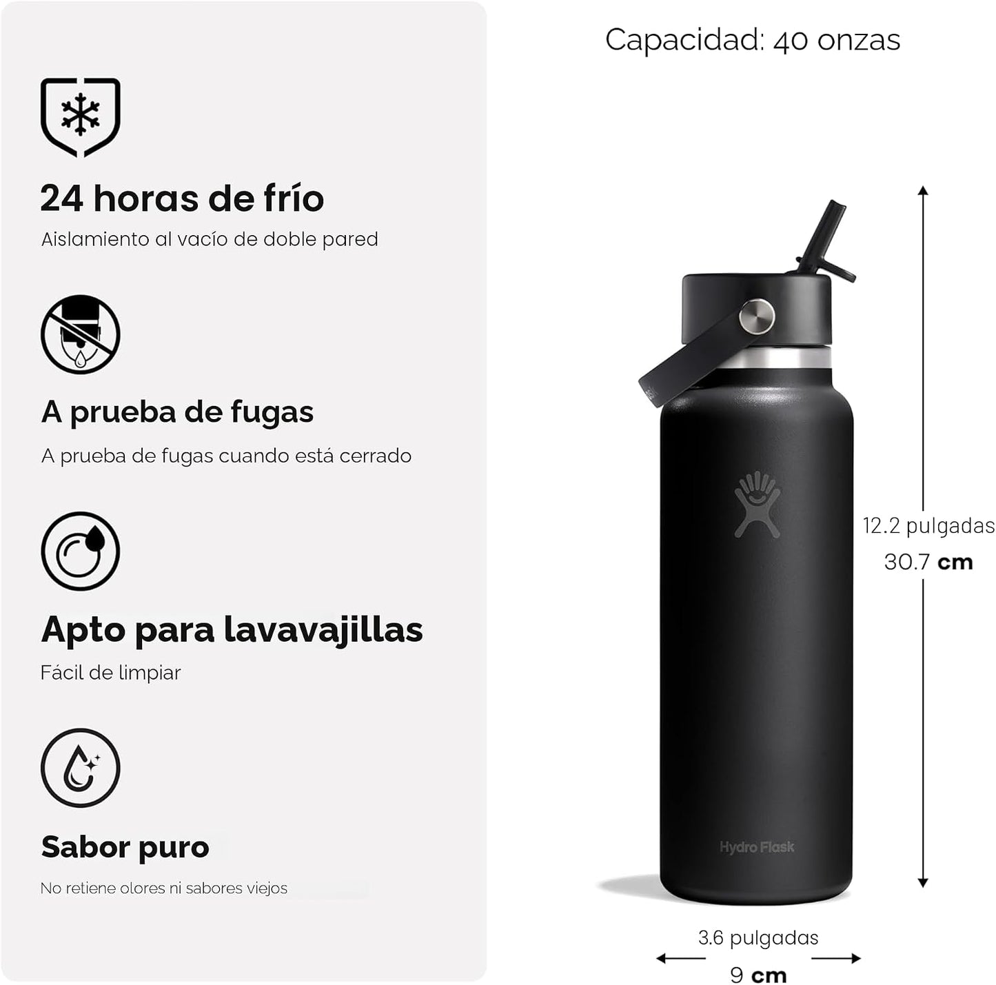 Hydro Flask Botella de agua \u2013 Acero inoxidable aislado \u2013...