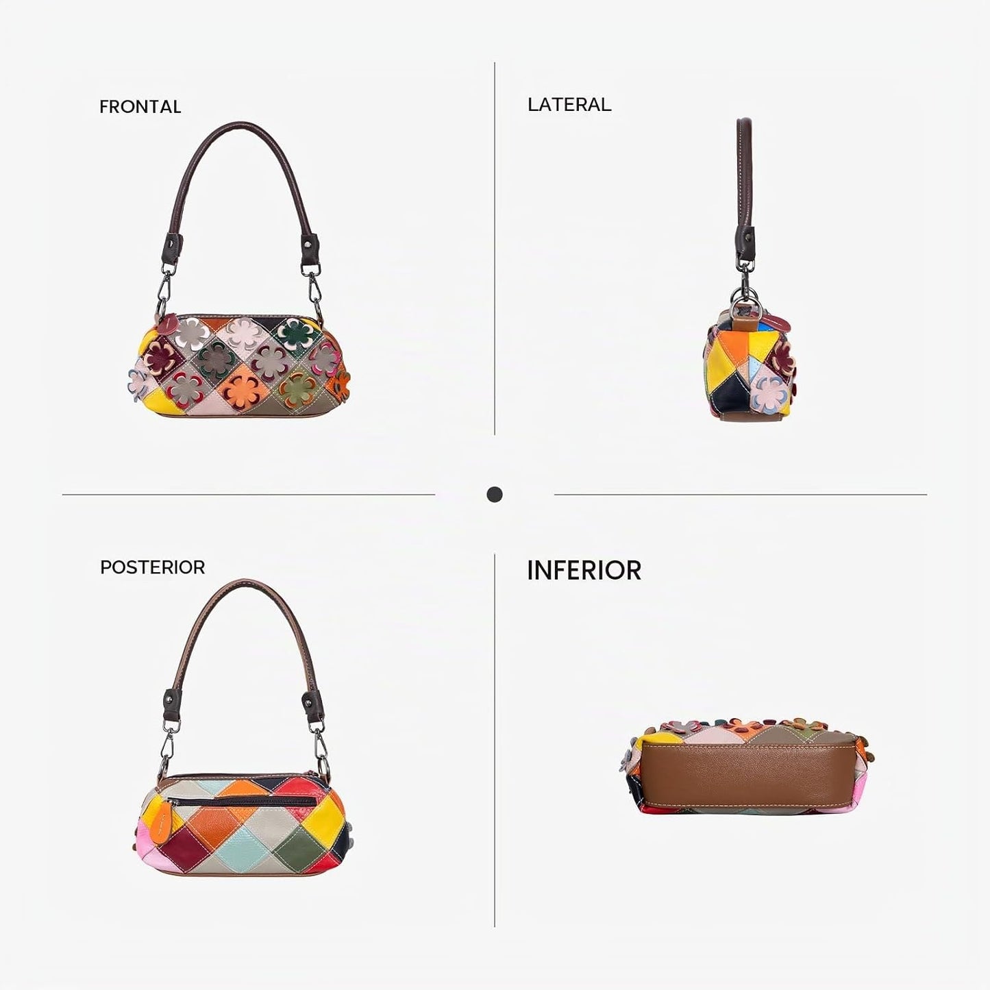 frrbuu - Bolso cruzado pequeño de piel auténtica con flores tallada...