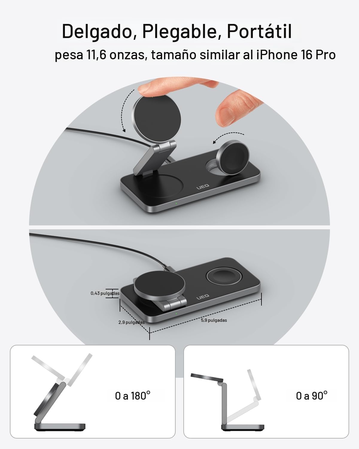 UEQ Estación de carga inalámbrica plegable 3 en 1 para soporte de c...