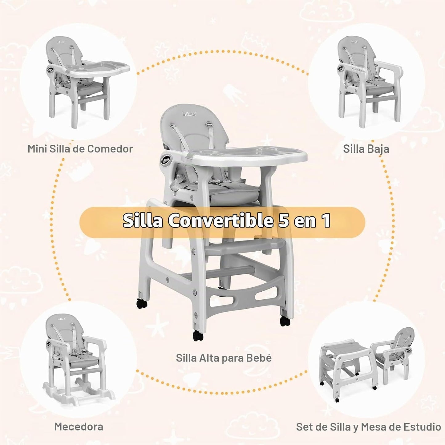 INFANS Silla alta 5 en 1 para bebé, juego de sillas convertibles pa...