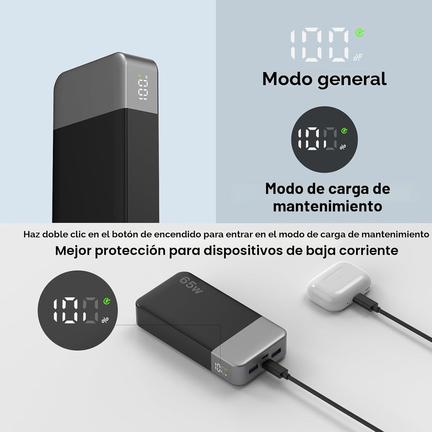 NOBIS Cargador portátil 20000mAh 65W Power Bank Carga rápida | Pane...
