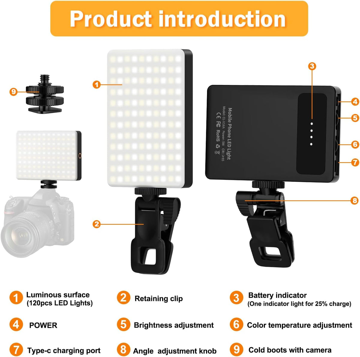 Singwil Luz de selfie de 120 LED para iPhone, luz de teléfono portá...