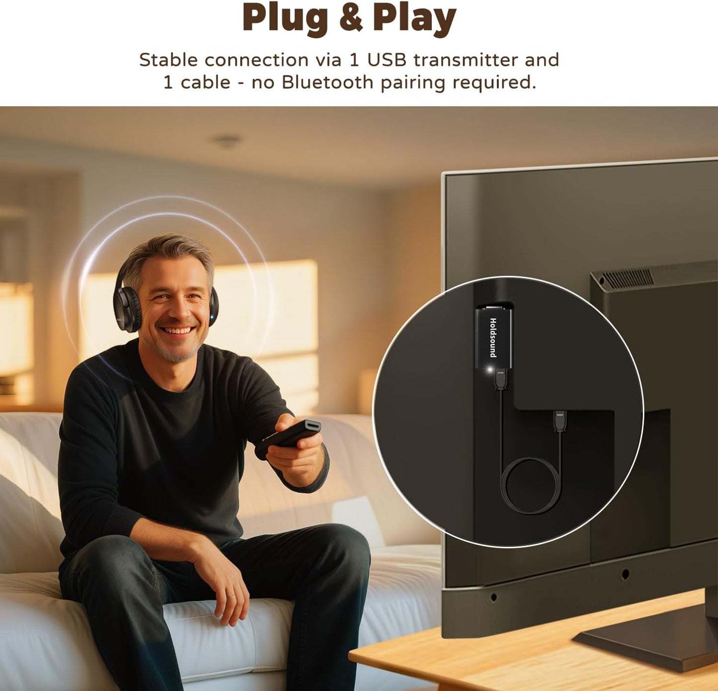 Holdsound BKM400 - Auriculares inalámbricos para ver TV con transmi...