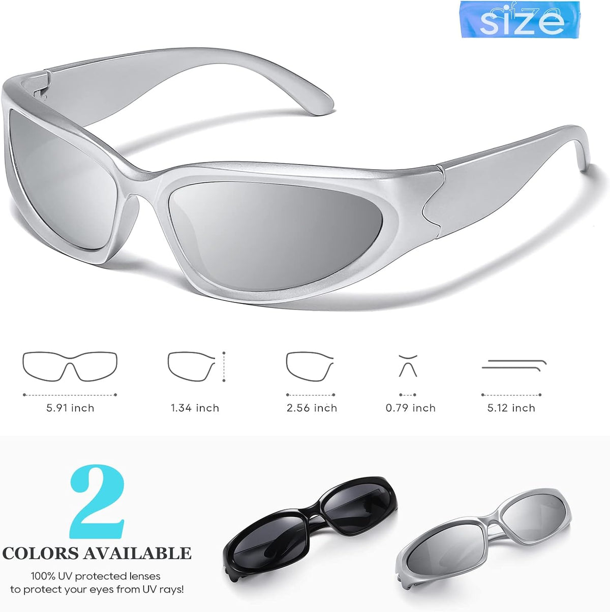 JASPIN Y2K Gafas de Sol Envolventes para Mujeres y Hombres, Plata,...