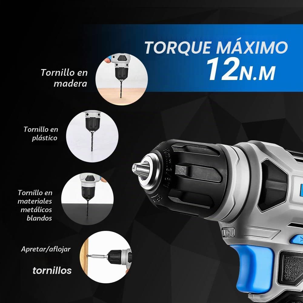 DEKOPRO Taladro inalámbrico de 8V, juego de taladro con mandril sin...