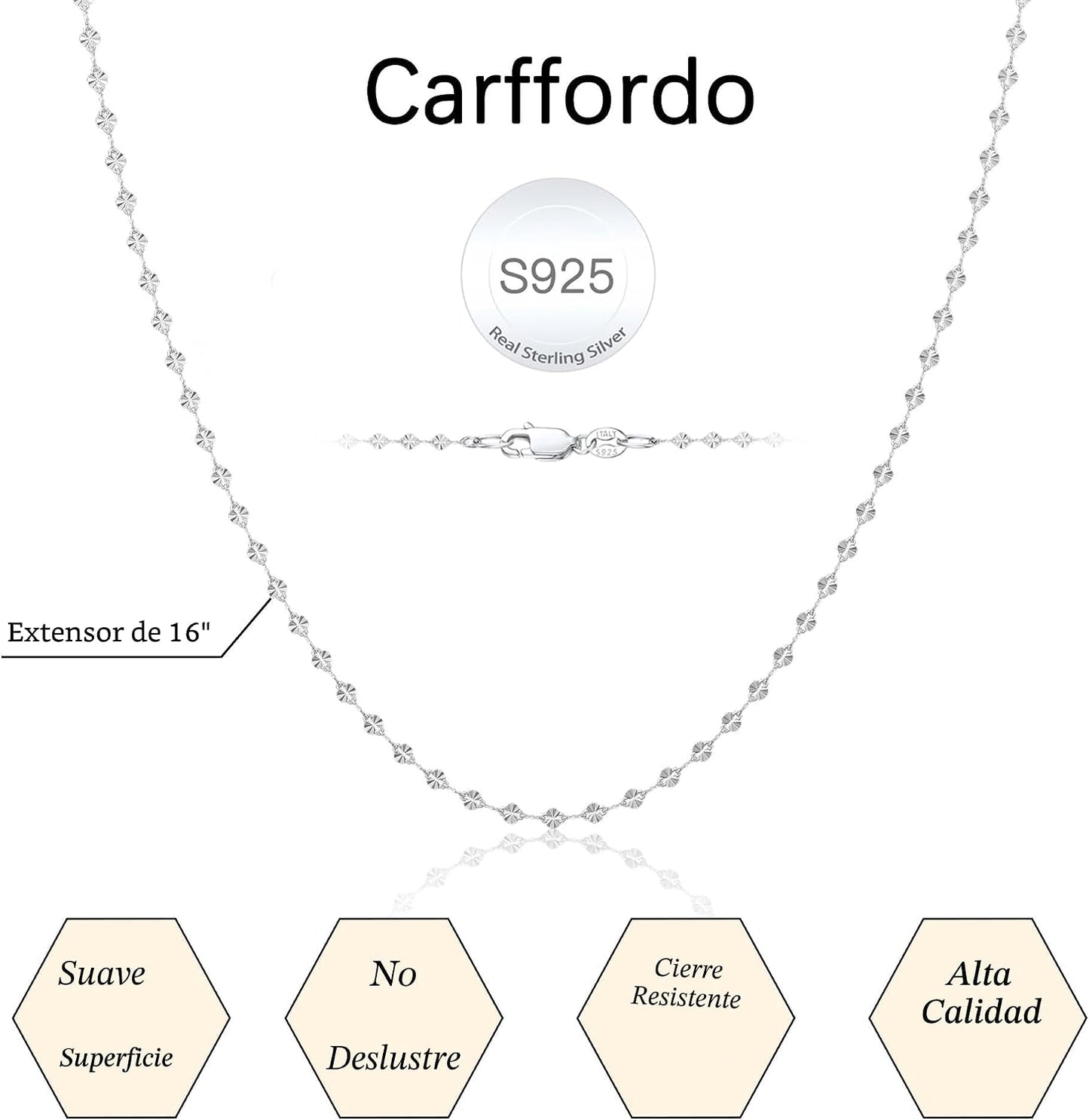 Carffordo Gargantilla de plata de ley 925, cadena de eslabones Fíga...