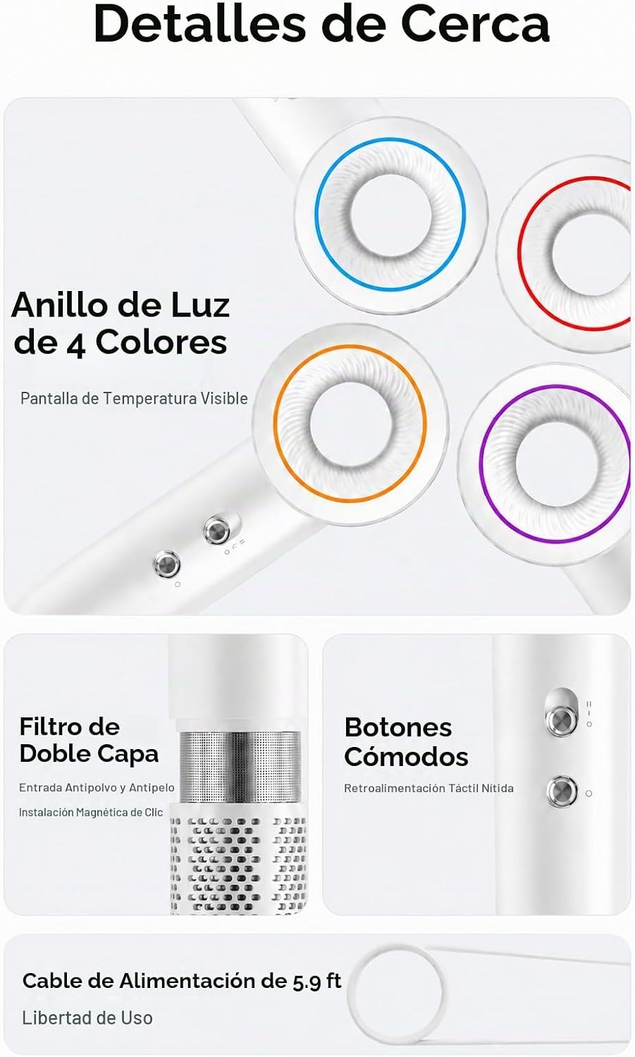Nixyldon Secador de pelo iónico de alta velocidad con difusor, moto...
