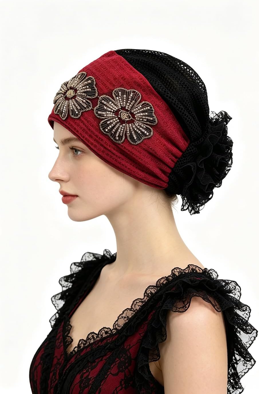Pemilosci Paquete de 2 gorros de encaje para la cabeza, gorro de ma...