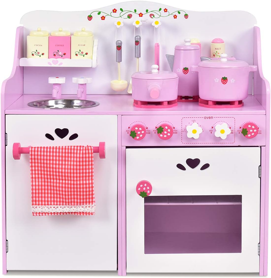 HONEY JOY Juego de Cocina Rosa para Niños, Cocina de Juego de Simul...