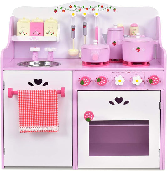 HONEY JOY Juego de Cocina Rosa para Niños, Cocina de Juego de Simul...