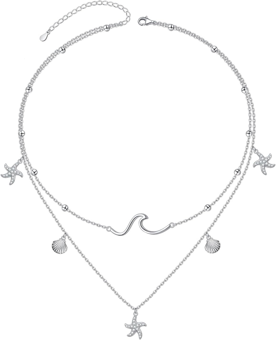 DAOSHANG Collares en Capas para Mujeres Plata de Ley S925 Gargantil...