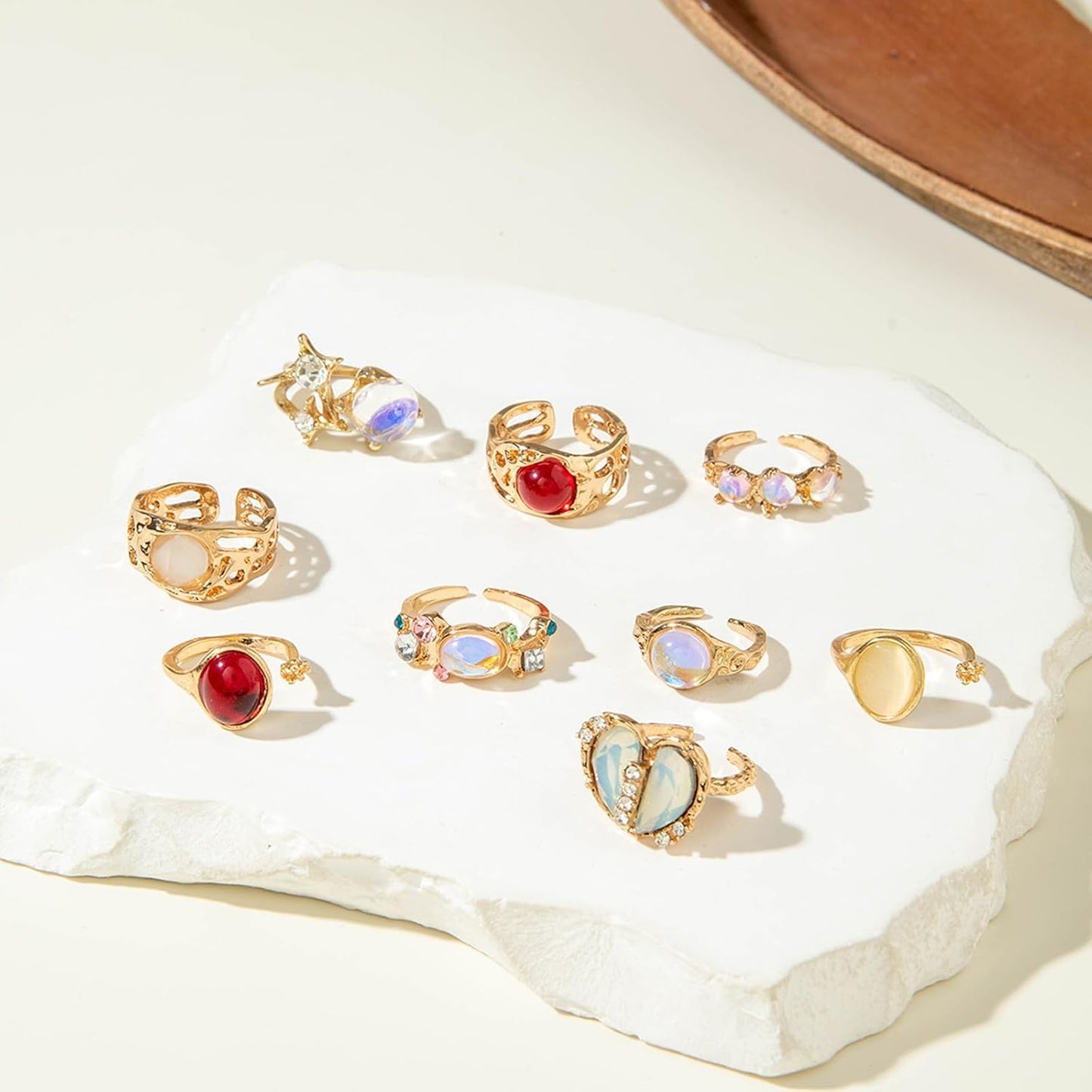 IQIC Anillos gruesos de oro para mujer, juego de anillos de plata a...