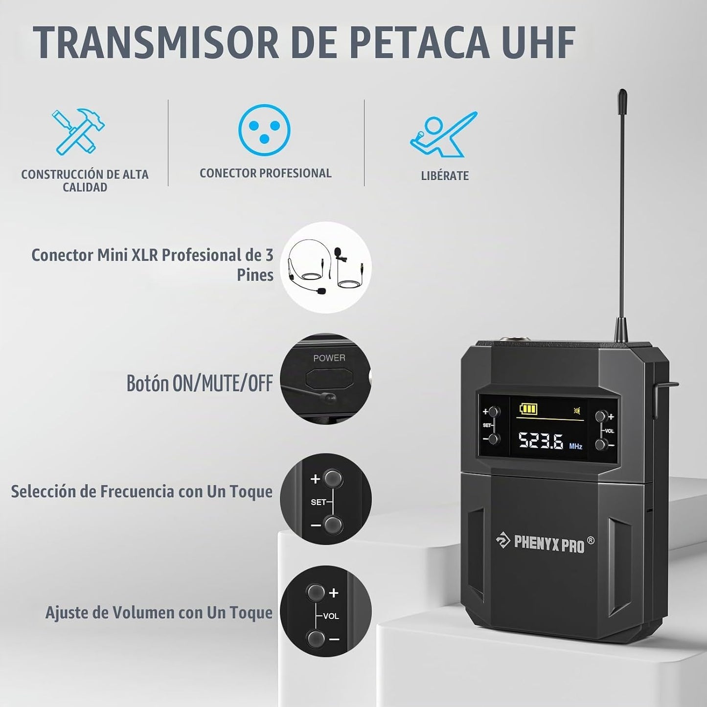 Phenyx Pro 4-Ch UHF auriculares\/sistema de micrófono inalámbrico d...