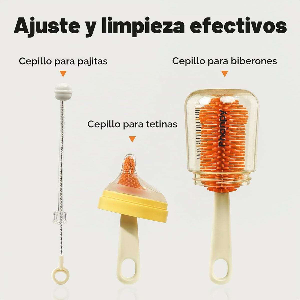 Phanpy Juego de cepillos para biberones de viaje, kit limpiador de...